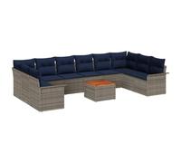 vidaXL Set Divano da Giardino 11 pcs Grigio e Blu Navy polyrattan, Divano Moderno da Giardino e Terrazza, Rattan Resistente, Lounge Modulare, Arredo per Patio e Piscina