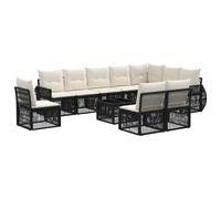 vidaXL Set Divano da Giardino 11 pcs Nero e Bianco Crema polyrattan