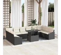 vidaXL Set Divano da Giardino 11 pcs Nero e crema 100 x 55 x 73 cm