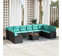 vidaXL Set Divano da Giardino 11 pcs Nero e Turchese polyrattan