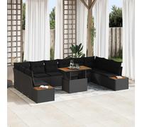 vidaXL Set Divano da Giardino 11 pcs Nero Poly Rattan