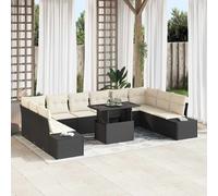 vidaXL Set Divano da Giardino 11 pcs Nero Poly Rattan