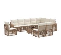 vidaXL Set divano da giardino, 11 pezzi, beige e bianco crema, moderno divano da giardino, lounge resistente alle intemperie, sedili imbottiti, design modulare per patio e giardino