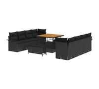 vidaXL Set Divano da Giardino 11 Pezzi con Cuscini Nero Polyrattan Acacia, Divano da Giardino Due Posti con Contenitore e Cuscini Nero Polyrattan, Set da Pranzo da Giardino 3 Pezzi co