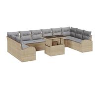 vidaXL Set Divano da Giardino 11 Pezzi con Cuscini Beige in Polyrattan