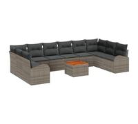 vidaXL Set Divano da Giardino 11 Pezzi con Cuscini Grigio Polyrattan Acacia, Divano da Giardino con Contenitore e Cuscini 2 Posti Grigio Polyrattan