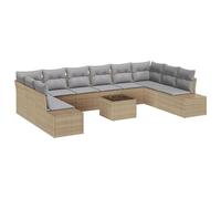 vidaXL Set di 11 divani da giardino con cuscino, beige e grigio, in polyrattan, per esterni, durevole, comodo, moderno, sezionale, a 4 posti, resistente alle intemperie, imbottito, per sedersi