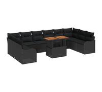 vidaXL Set Divano da Giardino 11 Pezzi Nero in Polyrattan con Cuscini e Tavolo in Legno, Posti per 10 Persone. Mobili per Terrazza Moderna, Arredamenti per Patio e Lounge Cortile.
