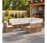 vidaXL Set Divano da Giardino 11 pz Beige e Bianco Crema polyrattan