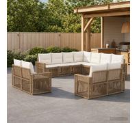 vidaXL Set di 11 divani da giardino in rattan artificiale beige e bianco crema, divano da esterno modulare moderno e resistente alle intemperie, durevole polyrattan, comodi cuscini in schiuma, set