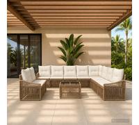 vidaXL Set Divano da Giardino 11 pcs Beige polyrattan, Divano da esterno moderno, resistente alle intemperie, design modulare con piedini regolabili, per relax e socialità