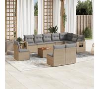 vidaXL Set Divano da Giardino 11 pz con Cuscini Beige Misto Polyrattan