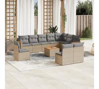 vidaXL Set Divano da Giardino 11 pz con Cuscini Beige Misto Polyrattan