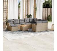 vidaXL Set Divano da Giardino 11 pz con Cuscini Beige Misto Polyrattan