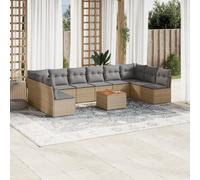 vidaXL Set Divano da Giardino 11 pz con Cuscini Beige Misto Polyrattan