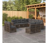vidaXL Set di divani da giardino, 11 pezzi, grigio e grigio scuro, divano da giardino moderno, design modulare resistente alle intemperie, set di sedute all'aperto, cuscini in schiuma eleganti
