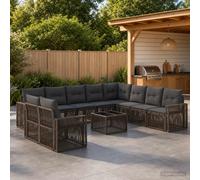 vidaXL Set di divani da giardino, 11 pezzi, grigio e grigio scuro, divano da giardino moderno, set lounge per esterni, design modulare resistente alle intemperie, sedili con cuscino, mobili da patio