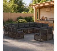 vidaXL Set di divani da giardino, 11 pezzi, grigio rattan sintetico, divano modulare per giardino, sedie moderne per esterni, mobili da patio resistenti, cuscini in schiuma, set in polyrattan