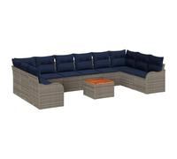 vidaXL Set Divano da Giardino 11 pz Grigio polyrattan | Perfetta per massimo 6 persone, Cuscini estraibili e resistenti alle intemperie, dotati di cerniere