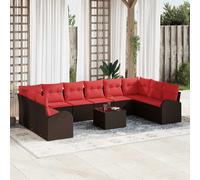 vidaXL Set di divani da giardino con cuscino, 11 pezzi, marrone e rosso, mobili da giardino e terrazza, set moderno, modulare, divano per esterni, resistente alle intemperie