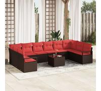 vidaXL Set Divano da Giardino 11 pz Marrone e Rosso polyrattan