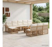 vidaXL Set Divano da Giardino 11 pz Naturale e Bianco Crema polyrattan