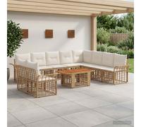 vidaXL Set Divano da Giardino 11 pz Naturale e Bianco Crema polyrattan