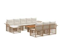 vidaXL Set Divano da Giardino 11 pz Naturale e Bianco Crema polyrattan