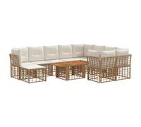 vidaXL Set Divano da Giardino 11 pz Naturale e Bianco Crema polyrattan
