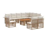 vidaXL Set Divano da Giardino 11 pz Naturale e Bianco Crema polyrattan