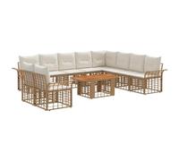 vidaXL Set Divano da Giardino 11 pz Naturale e Bianco Crema polyrattan