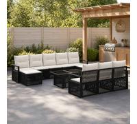 vidaXL Set Divano da Giardino 11 pz Nero e Bianco Crema polyrattan