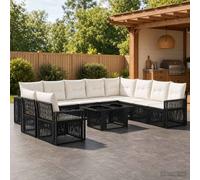 vidaXL Set Divano da Giardino 11 pz Nero e Bianco Crema polyrattan