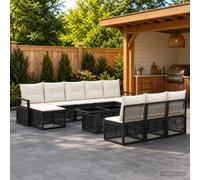 vidaXL Set Divano da Giardino 11 pz Nero e Bianco Crema polyrattan