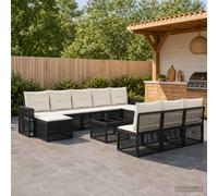 vidaXL Set di divani da giardino, 11 pezzi, colore nero e bianco crema, divano da giardino, design moderno e resistente alle intemperie, comodo e modulabile con cuscini in schiuma