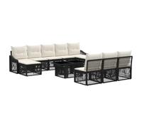 vidaXL Set Divano da Giardino 11 pz Nero e Bianco Crema polyrattan