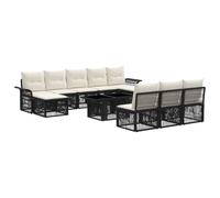 vidaXL Set Divano da Giardino 11 pz Nero e Bianco Crema polyrattan