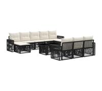 vidaXL Set Divano da Giardino 11 pz Nero e Bianco Crema polyrattan