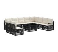 vidaXL Set Divano da Giardino 11 pz Nero e Bianco Crema polyrattan