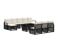 vidaXL Set Divano da Giardino 11 pz Nero e Bianco Crema polyrattan