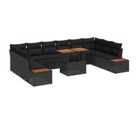 vidaXL Set Divano da Giardino 11 pz Nero polyrattan