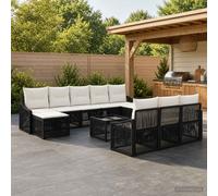 vidaXL Set Divano da Giardino 11 pcs Nero polyrattan, Design modulare, resistente alle intemperie, cuscinetti regolabili, divano confortevole per il giardino, set lounge per relax