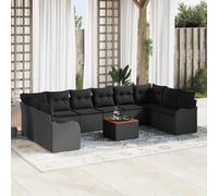 vidaXL Set Divano da Giardino 11 pz Nero polyrattan