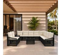vidaXL Set Divano da Giardino 11 pcs Nero polyrattan, Divano da esterno moderno, resistente alle intemperie, design modulare con piedini regolabili, per relax e socialità