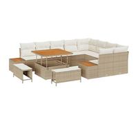 vidaXL Set di Divano da Giardino 12 Pezzi con Cuscini Beige polyrattan Legno di Acacia Grande mobili da Esterno posti modulari Patio Divano per Quattro Persone