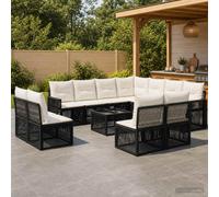 vidaXL Set Divano da Giardino 12 pz Nero e Bianco Crema polyrattan