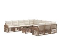 vidaXL Set divano da giardino, 12 pezzi, beige e bianco crema, divano moderno, resistente alle intemperie, perfetto per rilassarsi, mobili chic per il giardino