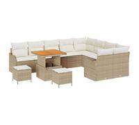 vidaXL Set Divano da Giardino 12 Pezzi con Cuscini Beige Polyrattan Acacia
