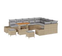 vidaXL Set Divano da Giardino 12 Pezzi con Cuscini Beige Polyrattan Acacia Mobili da Esterno Modulari Resistente alle Intemperie Divano da Patio