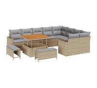vidaXL Set Divano da Giardino 12 Pezzi con Cuscini Grigio Chiaro Beige Polyrattan e Tavolo in Acacia Arredamento Esterno Modulare per 5 Persone Patio Balcone Divano Sezionale Loveseat